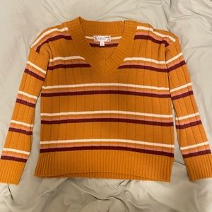 V neck Striped Burnt Orange Sweater